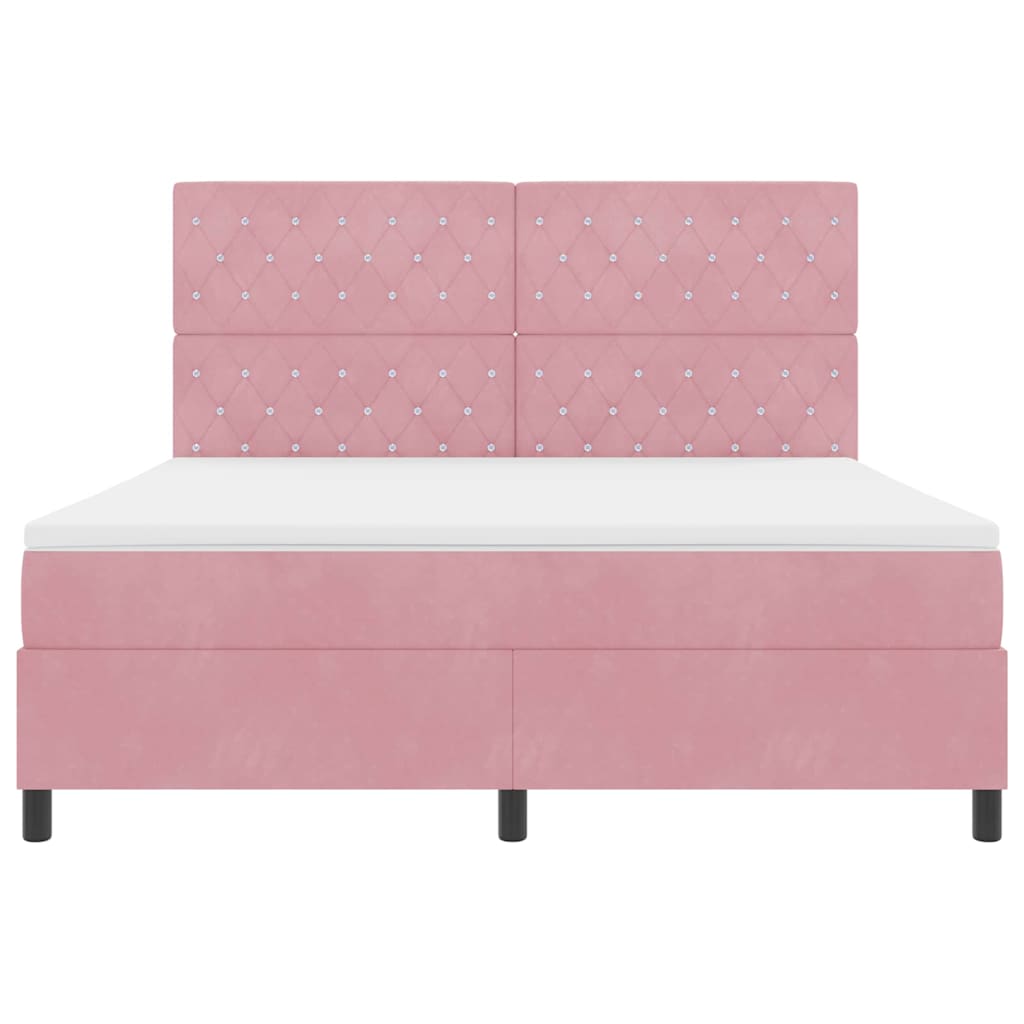 LED Box Spring Bed med madras Lyserød 180 x 200 cm Fløjl