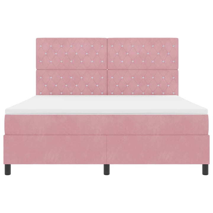 LED Box Spring Bed med madras Lyserød 180 x 200 cm Fløjl