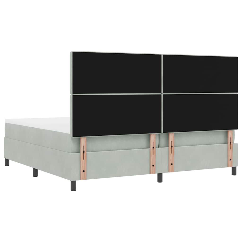 LED Box Spring Bed med madras Lysegrå 200 x 200 cm Fløjl