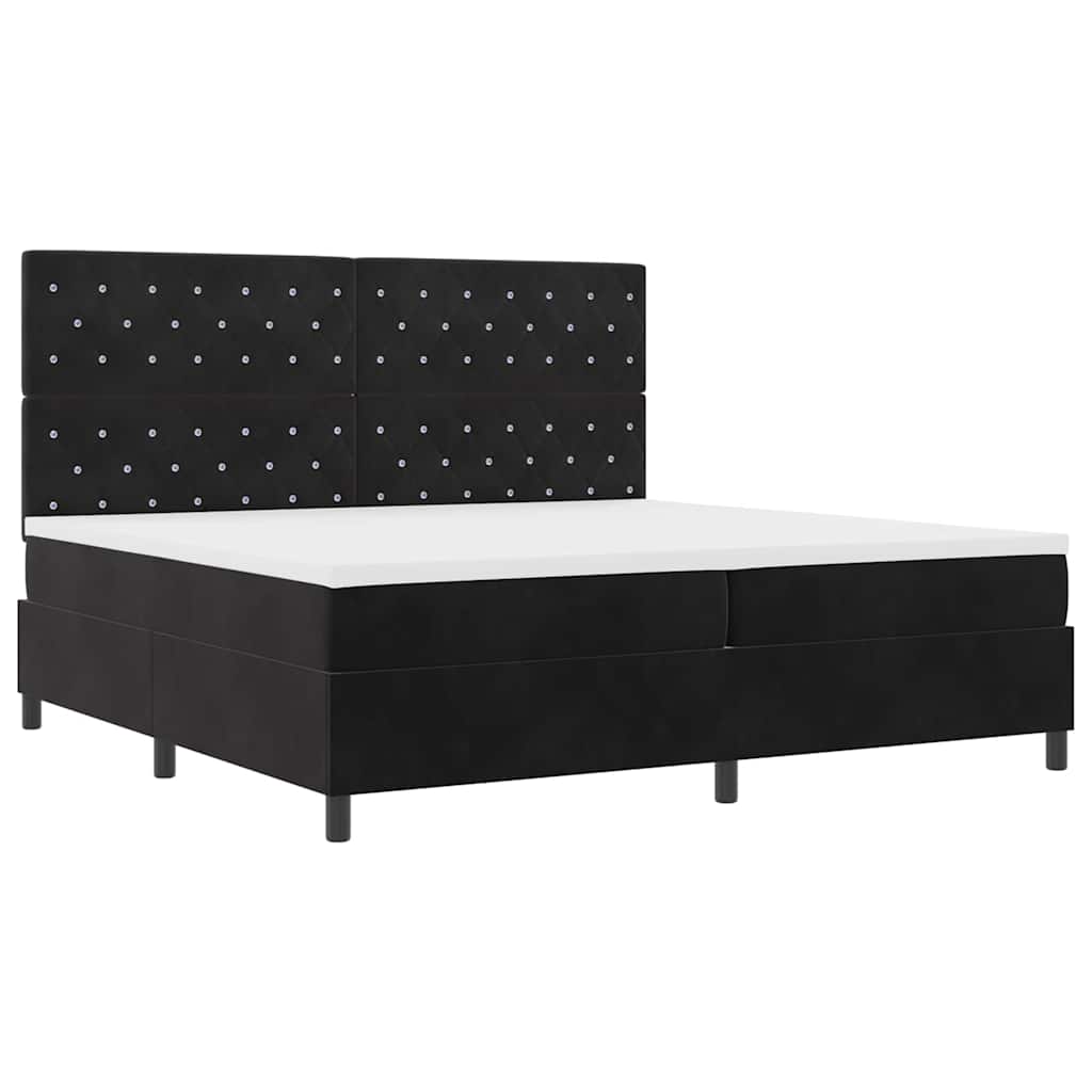 LED Box Spring Bed med madras Sort 200 x 200 cm Fløjl