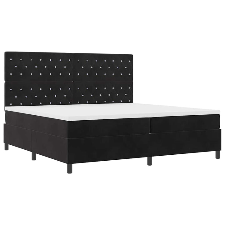 LED Box Spring Bed med madras Sort 200 x 200 cm Fløjl