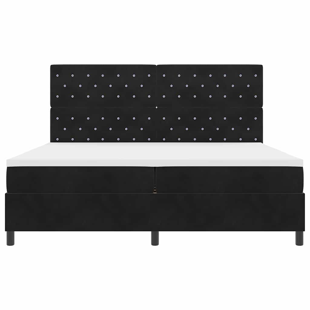 LED Box Spring Bed med madras Sort 200 x 200 cm Fløjl
