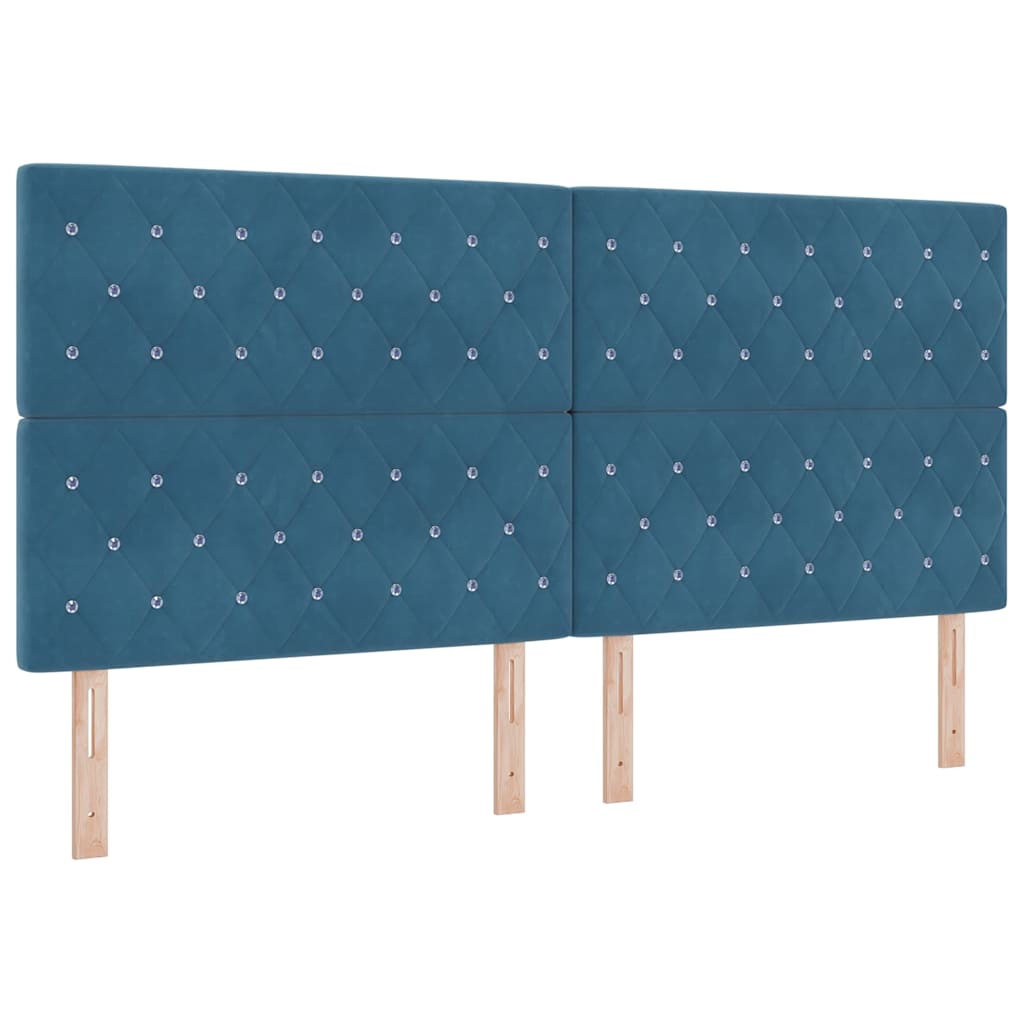 LED Box Spring Bed med madras Mørk blå 200 x 200 cm Fløjl