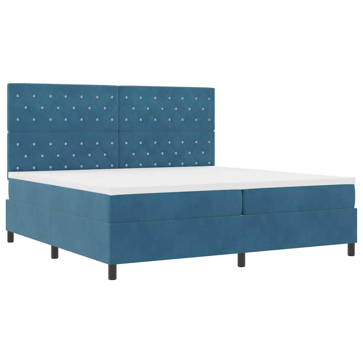 LED Box Spring Bed med madras Mørk blå 200 x 200 cm Fløjl