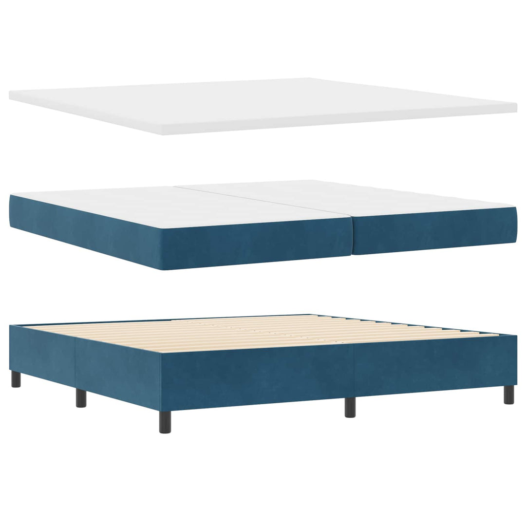 LED Box Spring Bed med madras Mørk blå 200 x 200 cm Fløjl