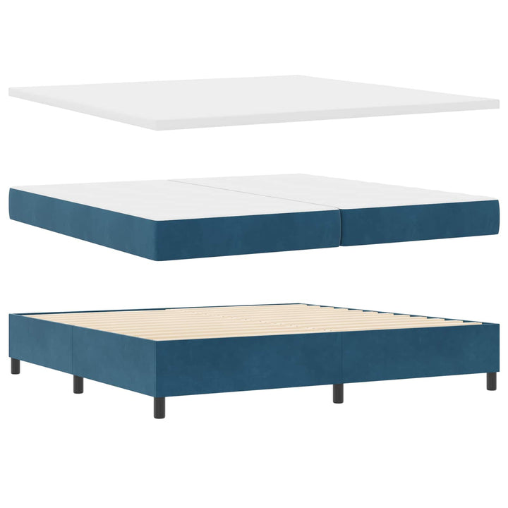 LED Box Spring Bed med madras Mørk blå 200 x 200 cm Fløjl
