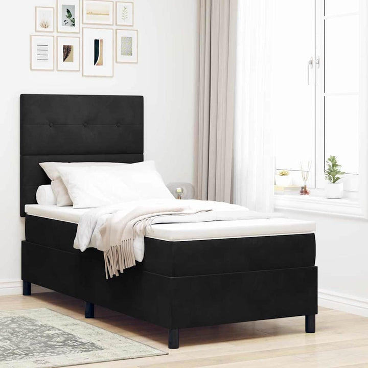 LED Box Spring Bed med hovedgærde Sort 80 x 200 cm Fløjl