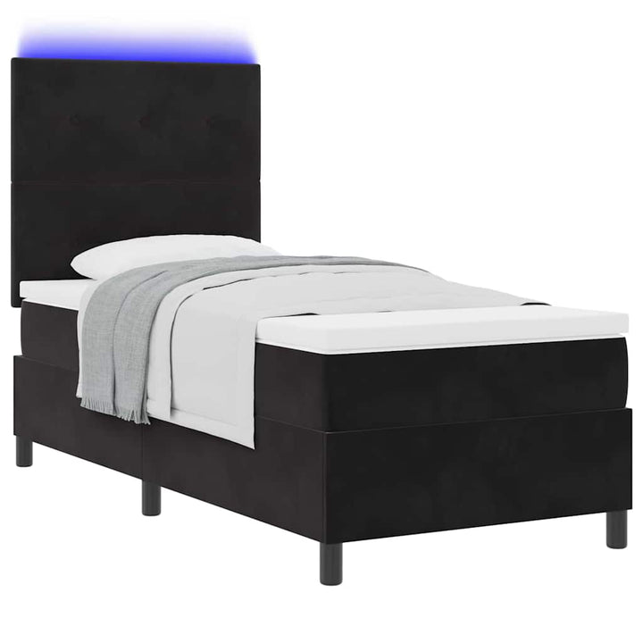 LED Box Spring Bed med hovedgærde Sort 80 x 200 cm Fløjl