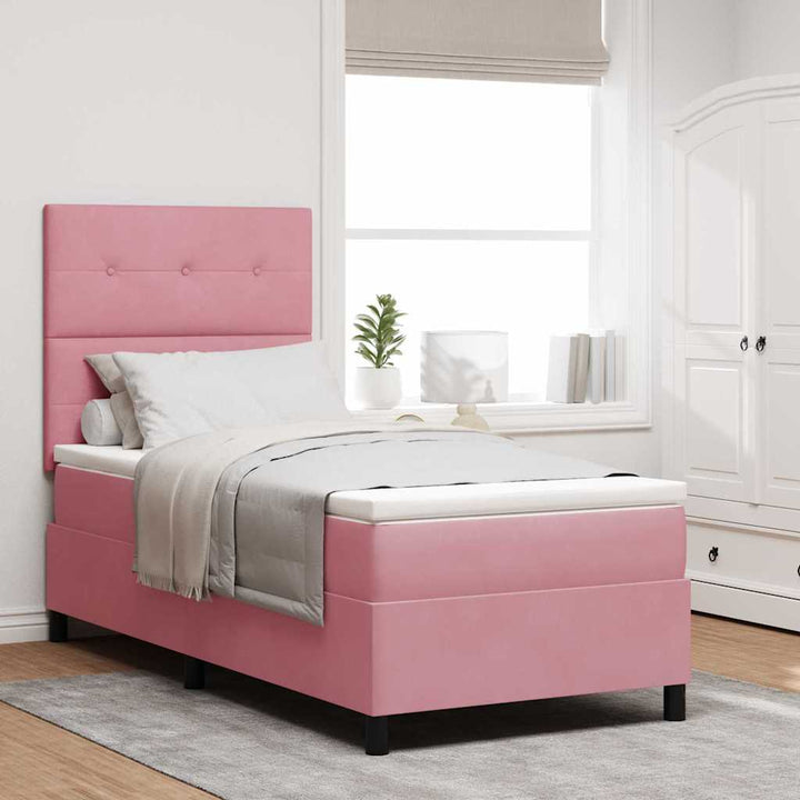 LED Box Spring Bed med hovedgærde Lyserød 90 x 190 cm Fløjl