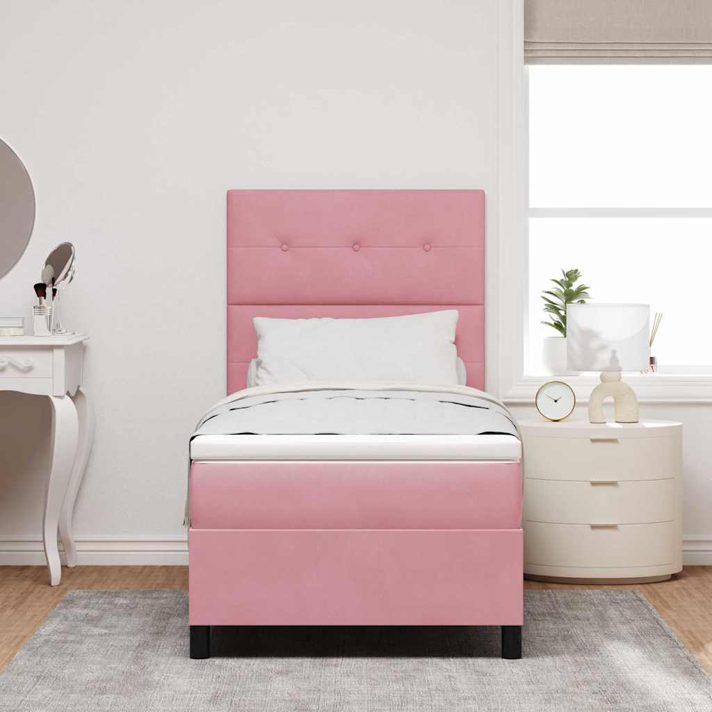 LED Box Spring Bed med hovedgærde Lyserød 90 x 190 cm Fløjl