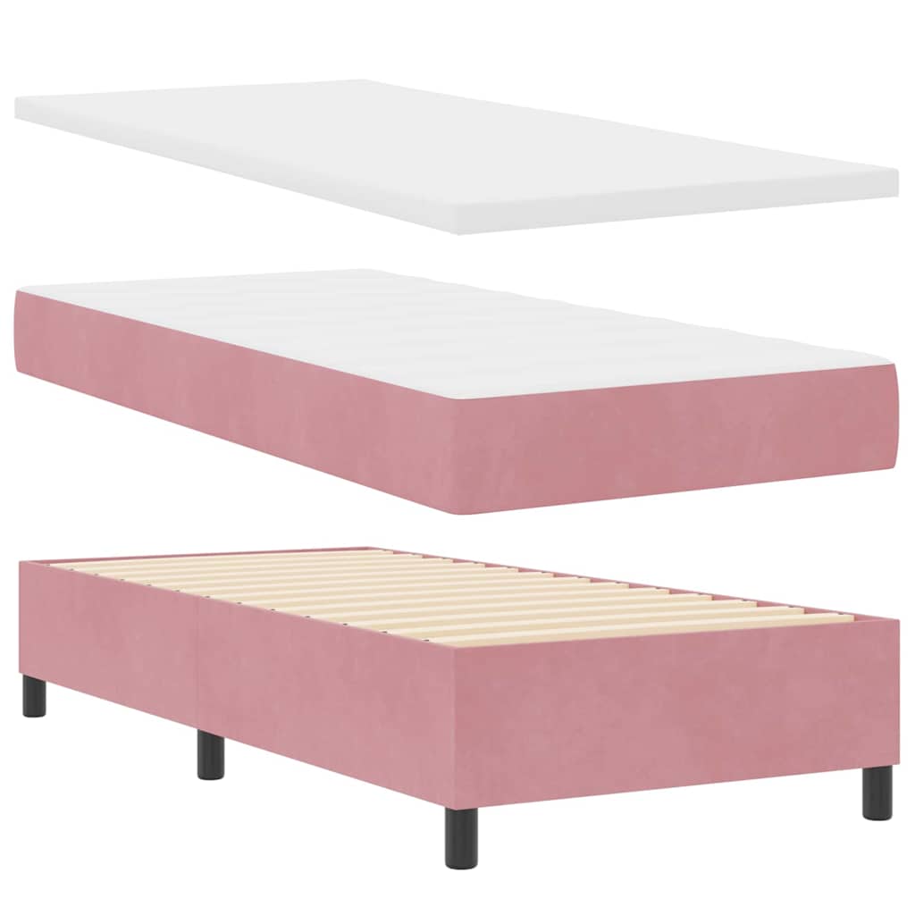 LED Box Spring Bed med hovedgærde Lyserød 90 x 190 cm Fløjl