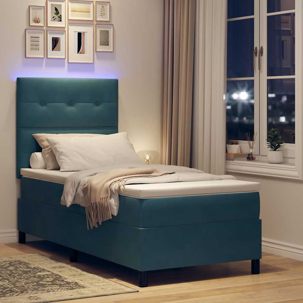 LED Box Spring Bed med hovedgærde Mørk blå 90 x 200 cm Fløjl