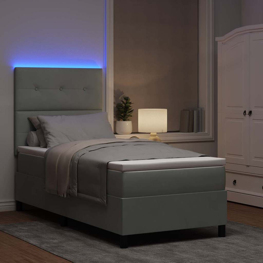 LED Box Spring Bed med hovedgærde Lysegrå 100 x 200 cm Fløjl
