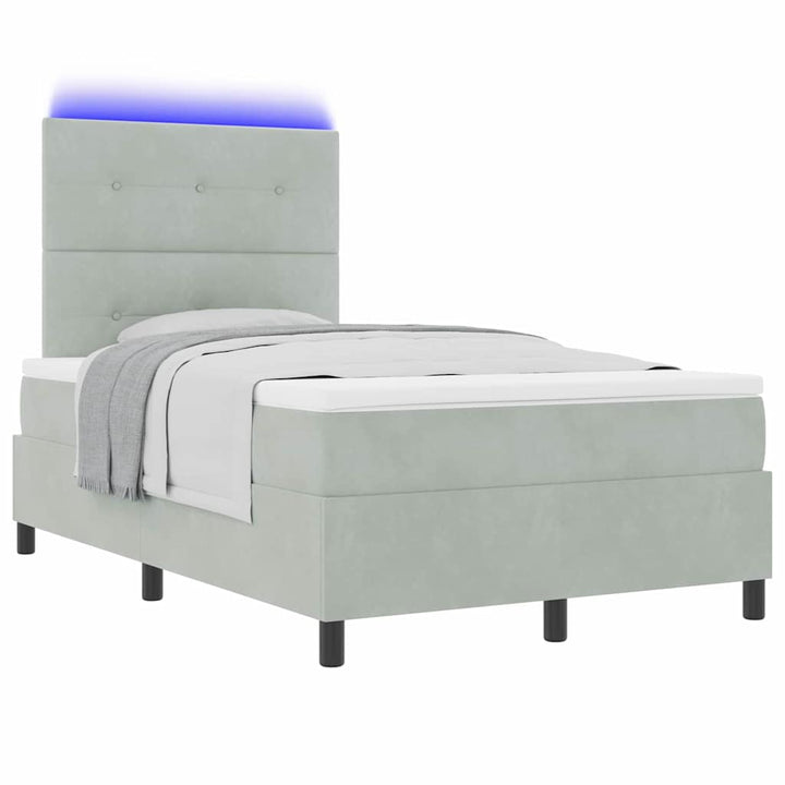 LED Box Spring Bed med hovedgærde Lysegrå 120 x 190 cm Fløjl