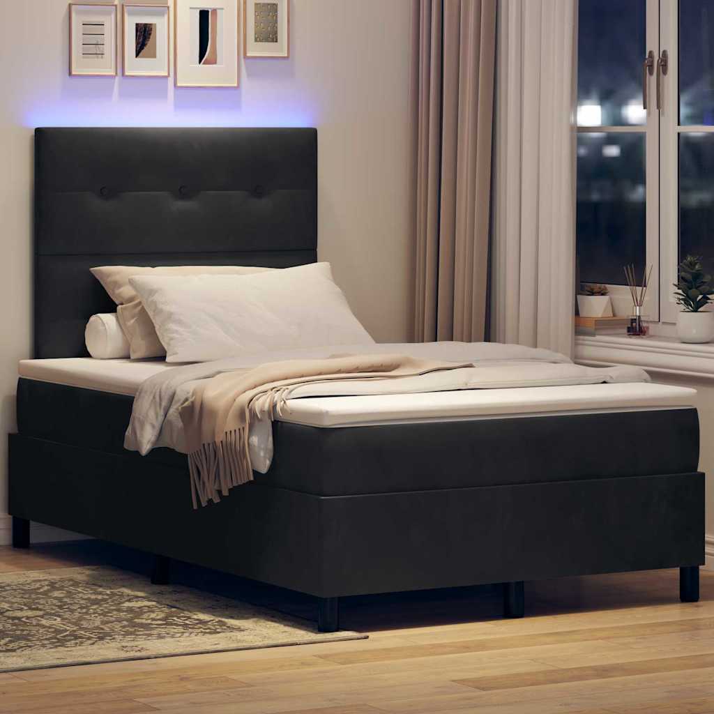 LED Box Spring Bed med hovedgærde Sort 120 x 190 cm Fløjl