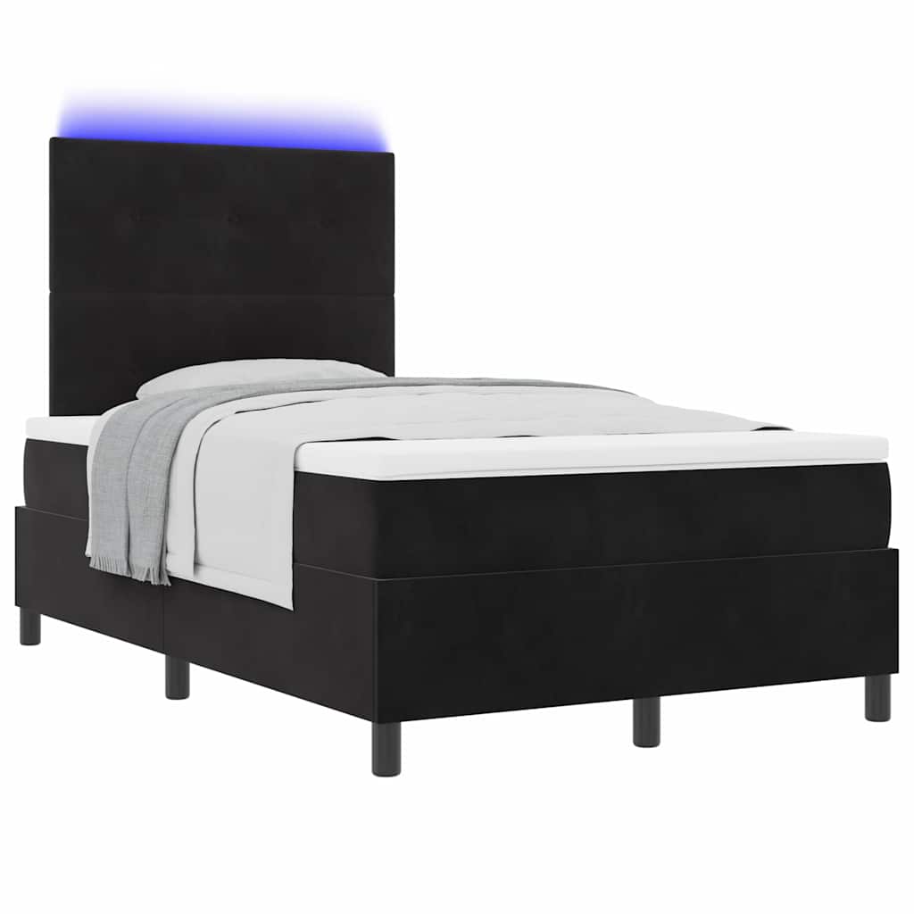 LED Box Spring Bed med hovedgærde Sort 120 x 190 cm Fløjl