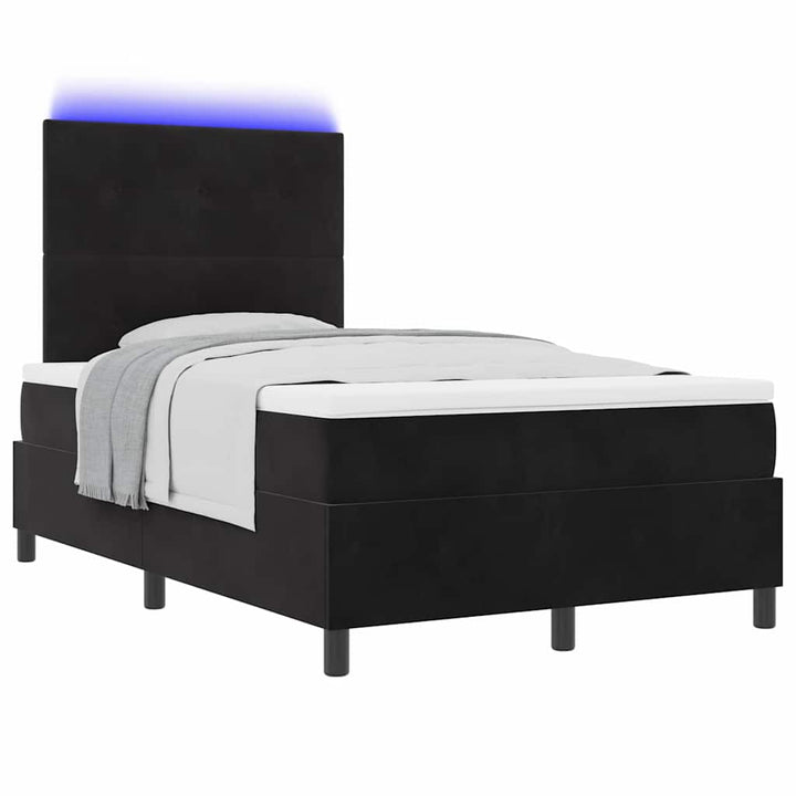 LED Box Spring Bed med hovedgærde Sort 120 x 190 cm Fløjl