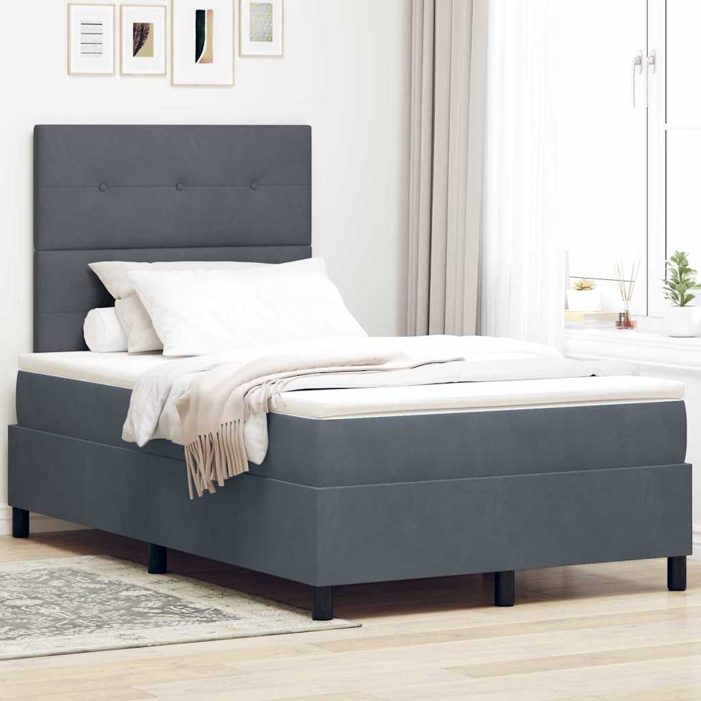 LED Box Spring Bed med madras Mørkegrå 120 x 200 cm Fløjl