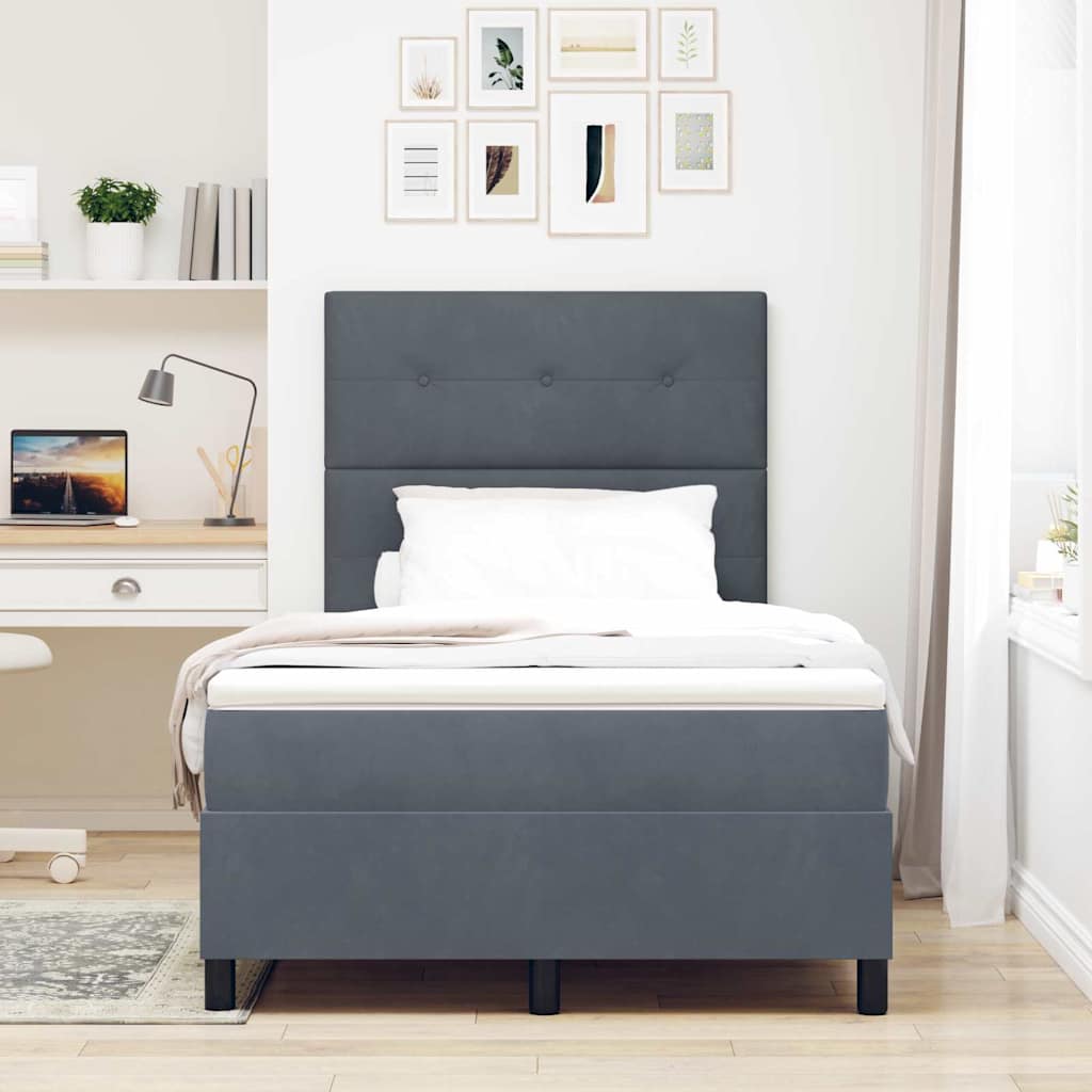 LED Box Spring Bed med madras Mørkegrå 120 x 200 cm Fløjl