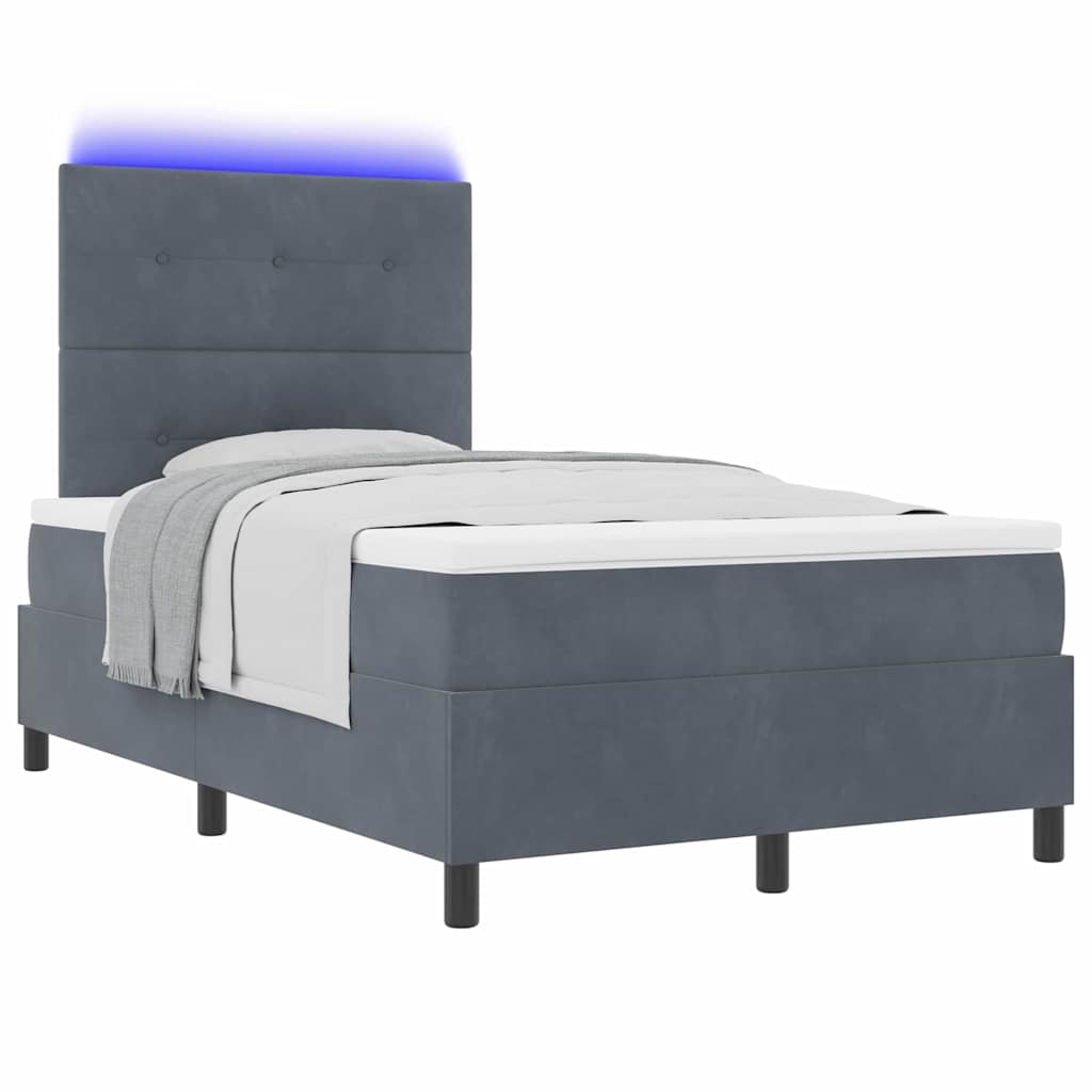 LED Box Spring Bed med madras Mørkegrå 120 x 200 cm Fløjl