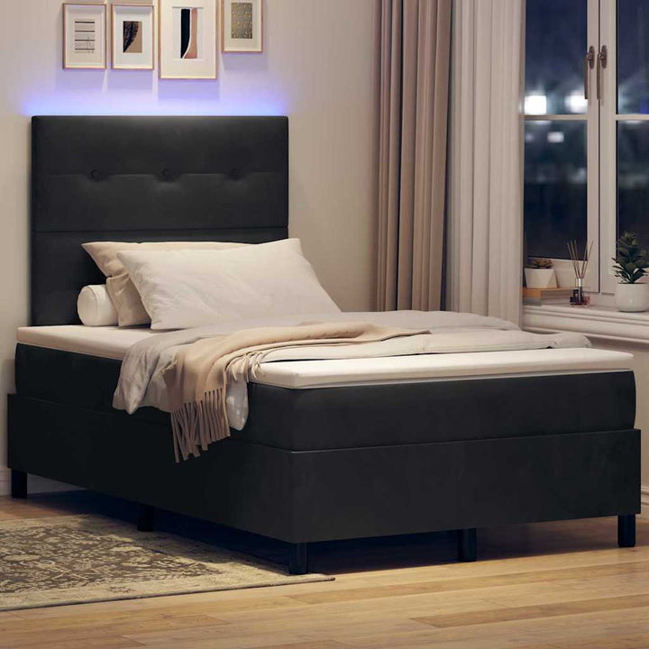 LED Box Spring Bed med hovedgærde Sort 120 x 200 cm Fløjl