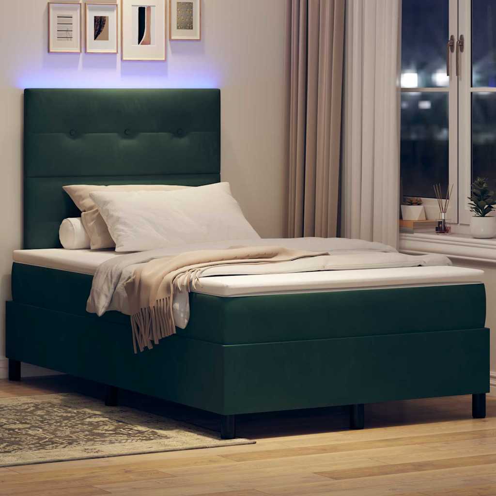 LED Box Spring Bed med hovedgærde Mørkegrøn 120 x 200 cm Fløjl