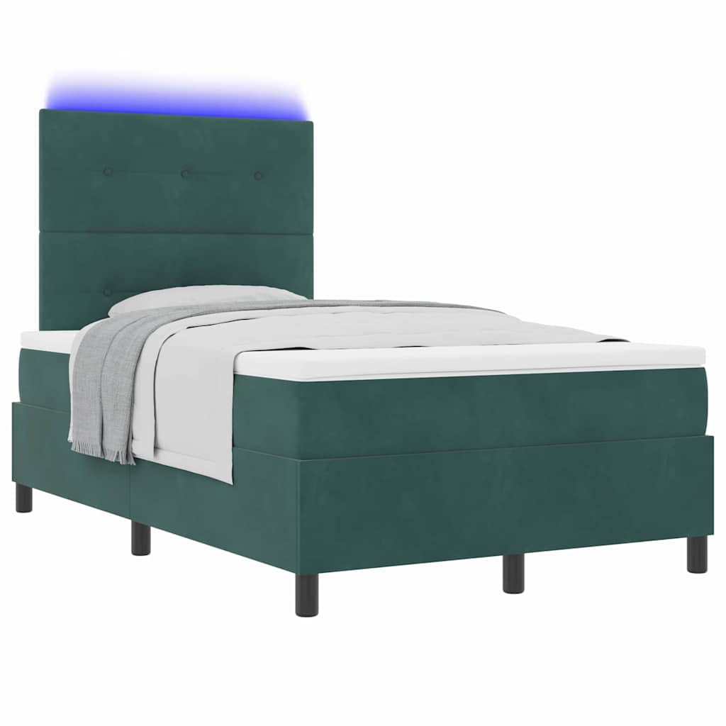 LED Box Spring Bed med hovedgærde Mørkegrøn 120 x 200 cm Fløjl