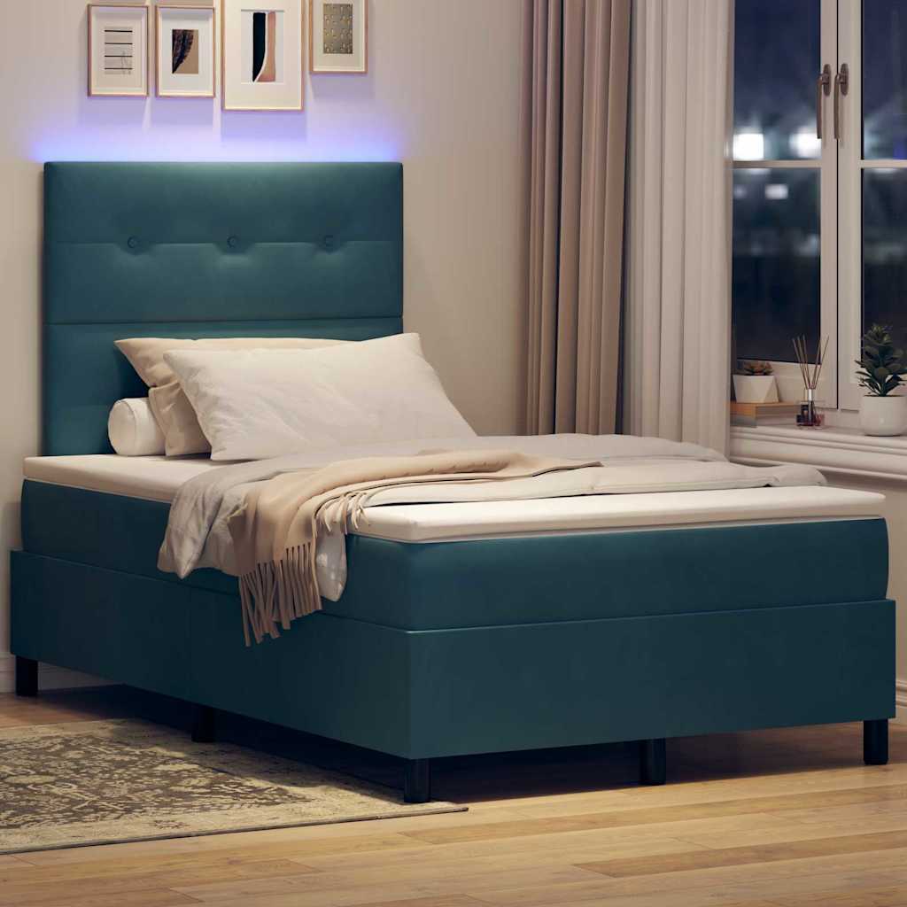 LED Box Spring Bed med hovedgærde Mørk blå 120 x 200 cm Fløjl