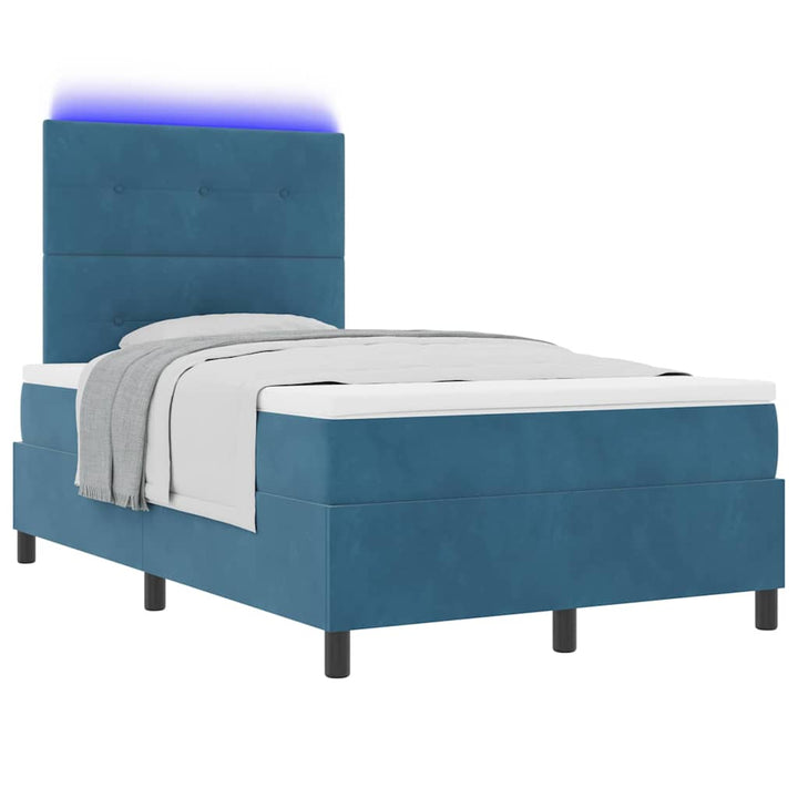 LED Box Spring Bed med hovedgærde Mørk blå 120 x 200 cm Fløjl
