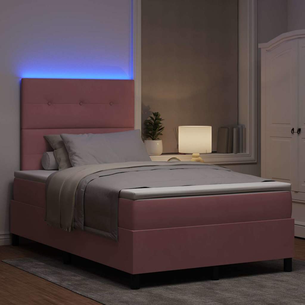 LED Box Spring Bed med hovedgærde Lyserød 120 x 200 cm Fløjl