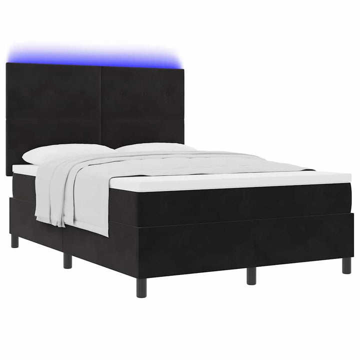 LED Box Spring Bed med hovedgærde Sort 140 x 190 cm Fløjl