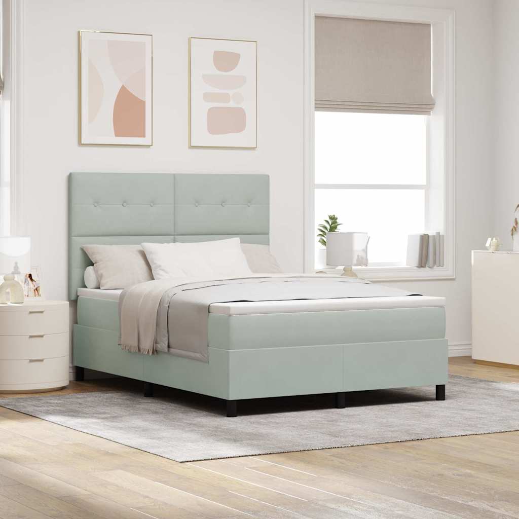 LED Box Spring Bed med hovedgærde Lysegrå 140 x 200 cm Fløjl