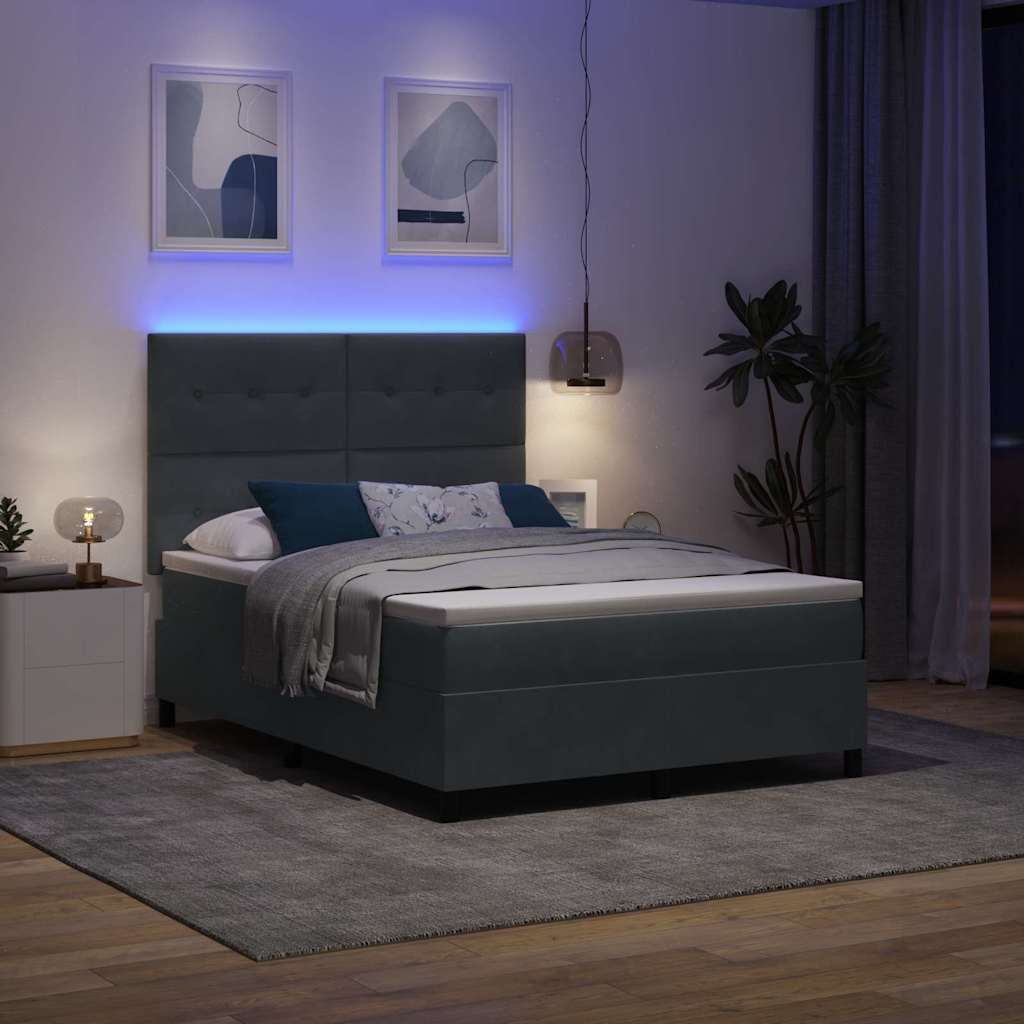 LED Box Spring Bed med madras Mørkegrå 140 x 200 cm Fløjl