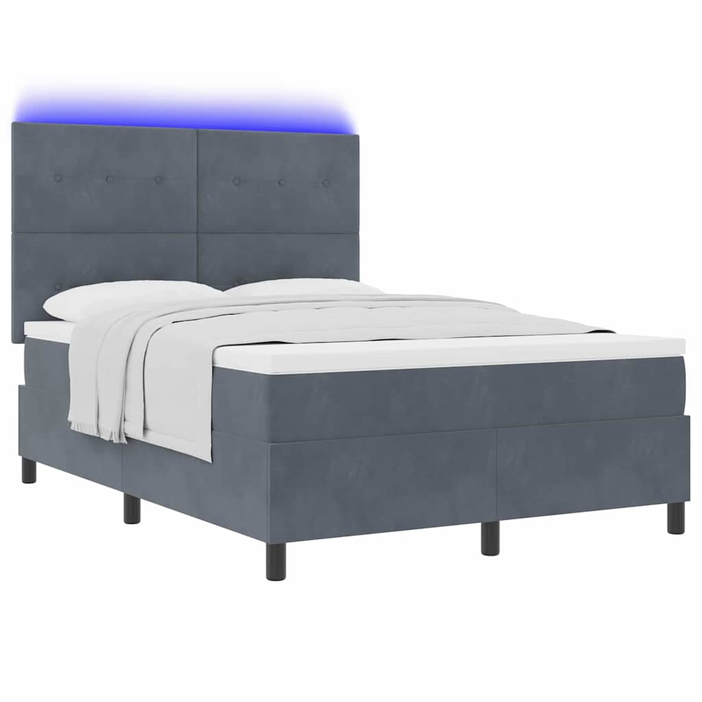 LED Box Spring Bed med madras Mørkegrå 140 x 200 cm Fløjl