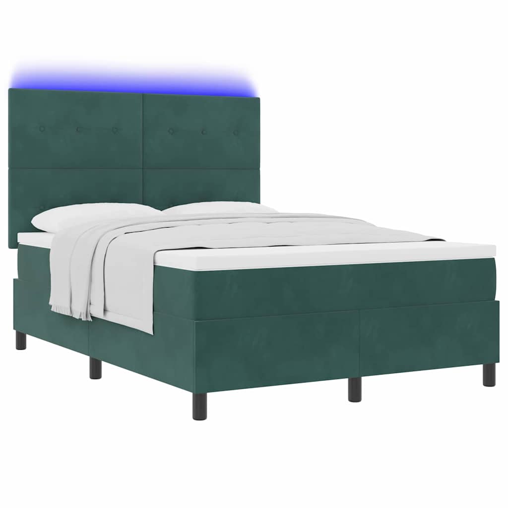 LED Box Spring Bed med hovedgærde Mørkegrøn 140 x 200 cm Fløjl