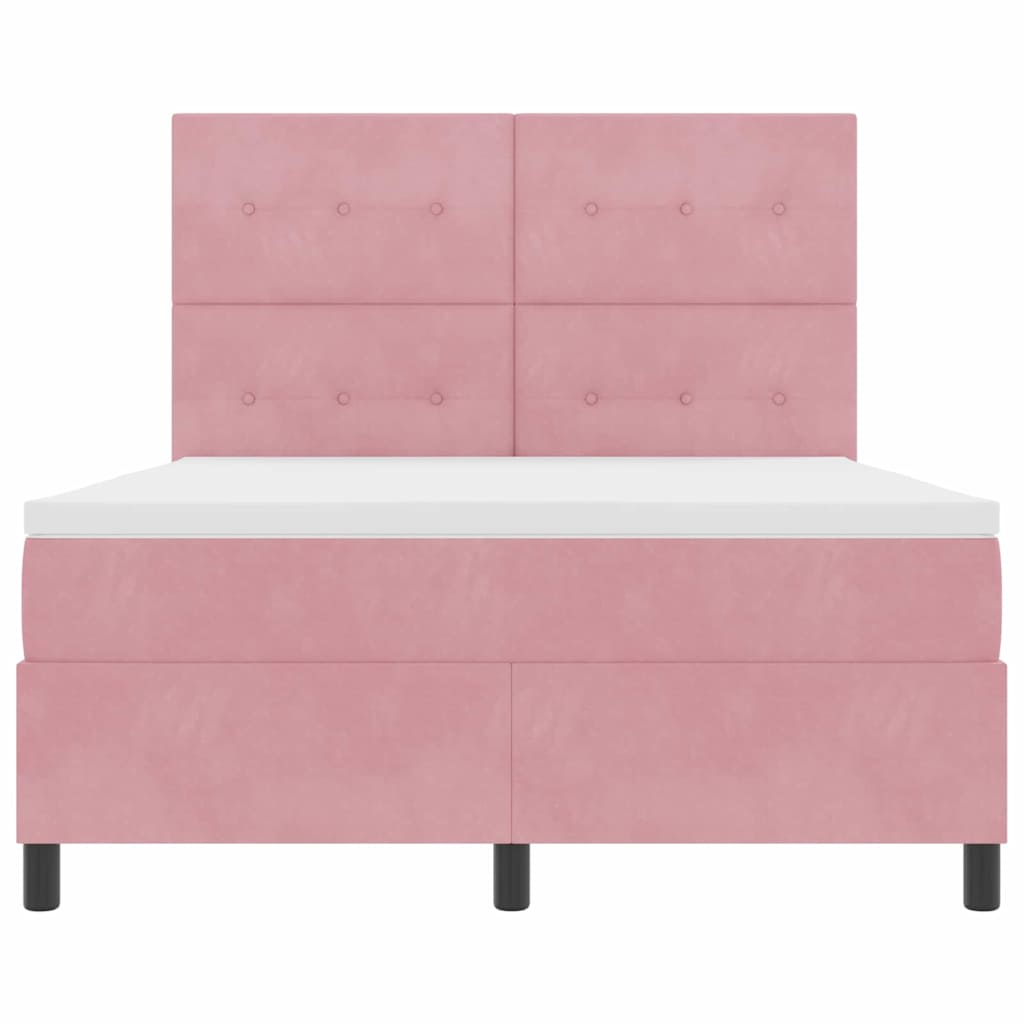 LED Box Spring Bed med madras Lyserød 140 x 200 cm Fløjl