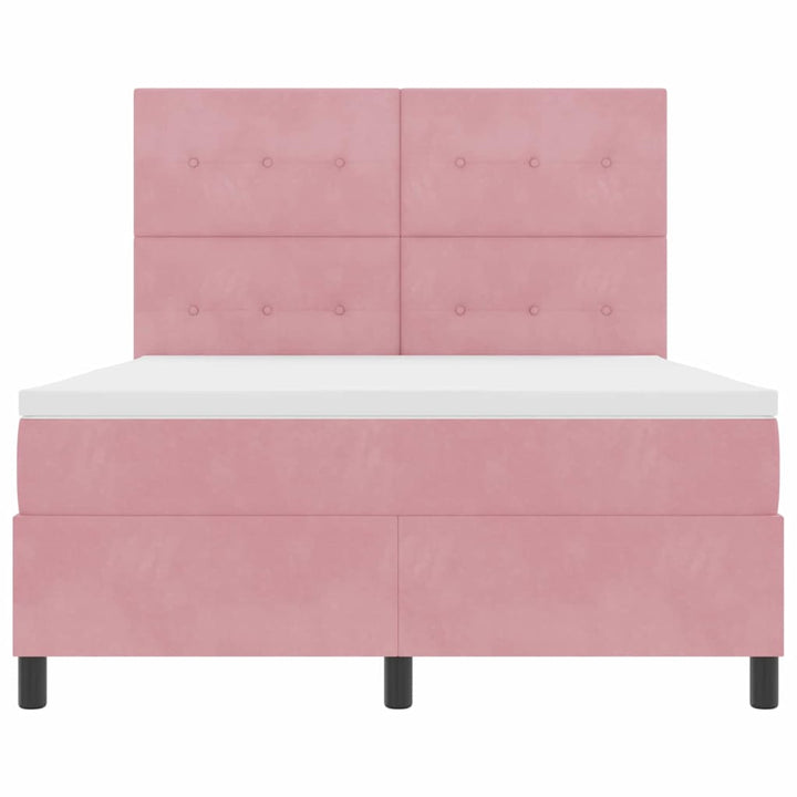 LED Box Spring Bed med madras Lyserød 140 x 200 cm Fløjl