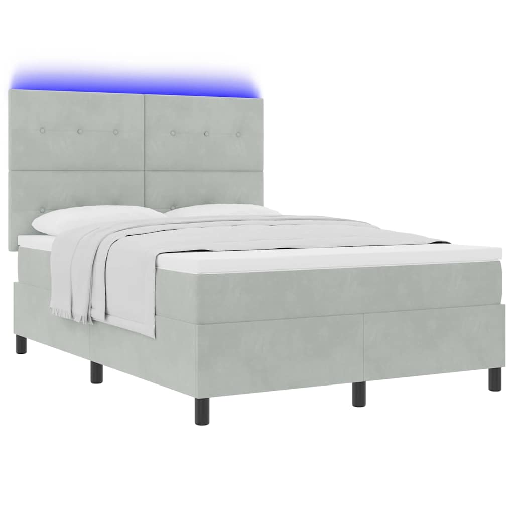 LED Box Spring Bed med hovedgærde Lysegrå 160 x 200 cm Fløjl