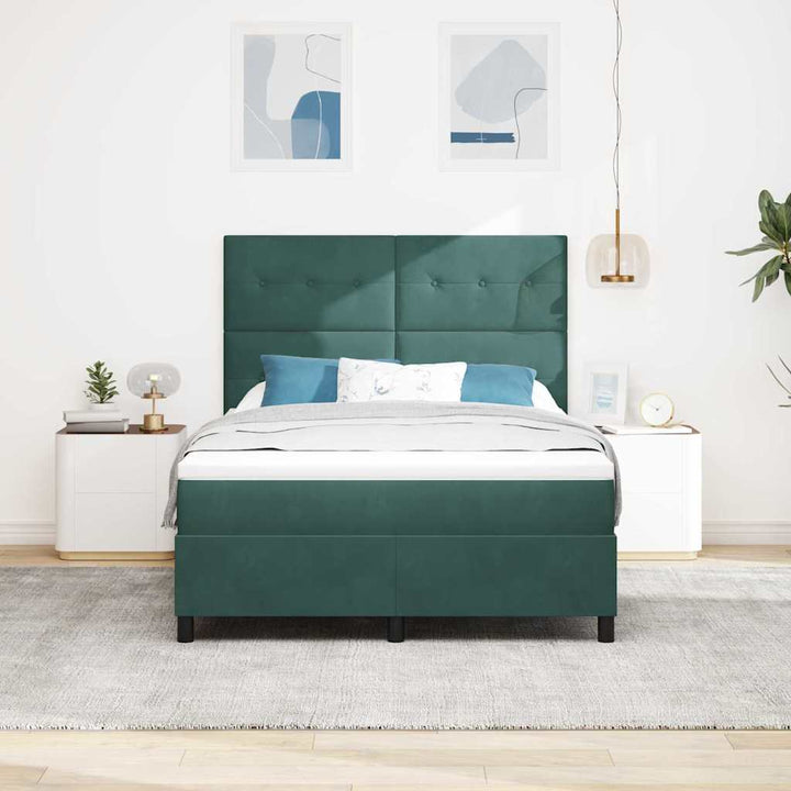 LED Box Spring Bed med hovedgærde Mørkegrøn 160 x 200 cm Fløjl