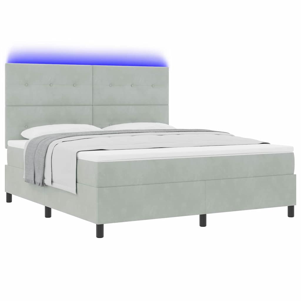 LED Box Spring Bed med hovedgærde Lysegrå 180 x 200 cm Fløjl