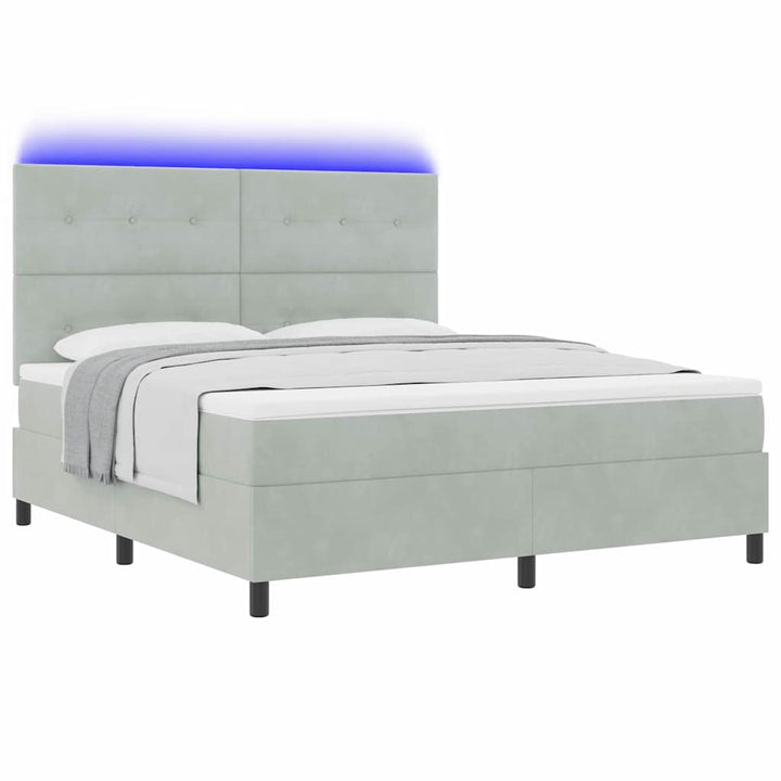 LED Box Spring Bed med hovedgærde Lysegrå 180 x 200 cm Fløjl