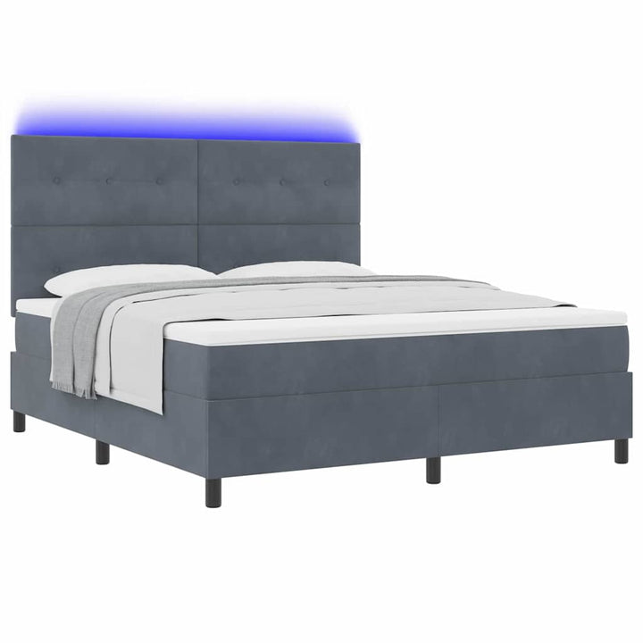 LED Box Spring Bed med hovedgærde Mørkegrå 180 x 200 cm Fløjl