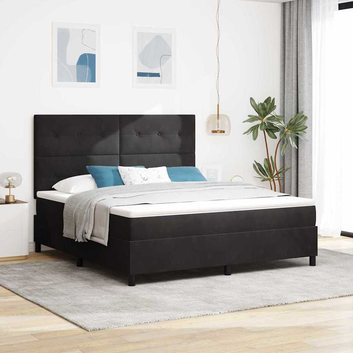 LED Box Spring Bed med hovedgærde Sort 180 x 200 cm Fløjl