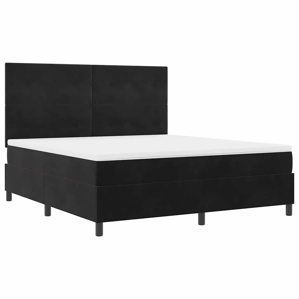 LED Box Spring Bed med hovedgærde Sort 180 x 200 cm Fløjl