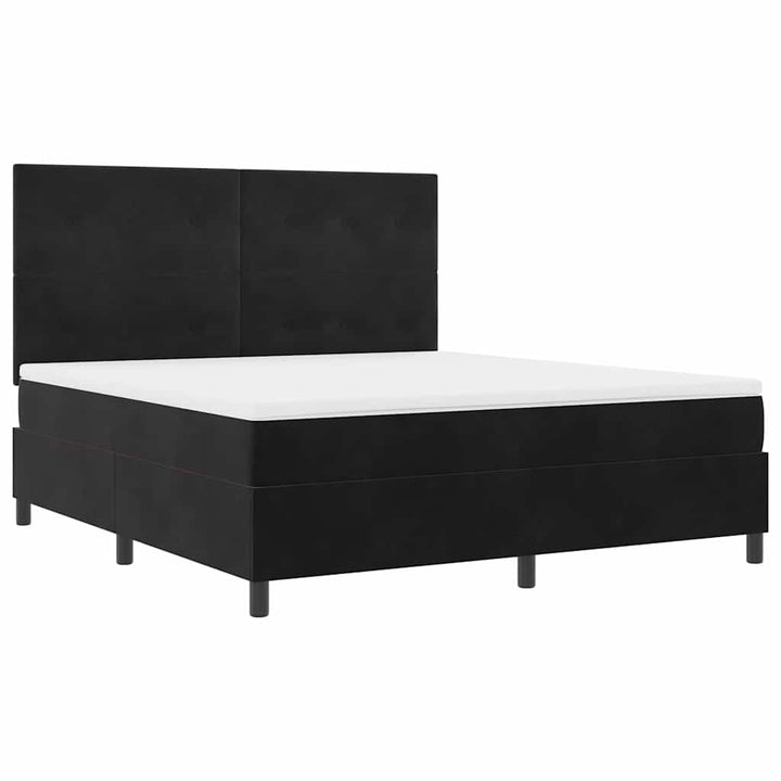 LED Box Spring Bed med hovedgærde Sort 180 x 200 cm Fløjl