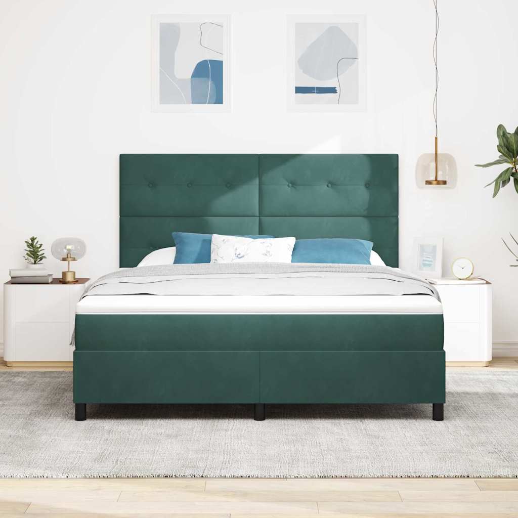 LED Box Spring Bed med hovedgærde Mørkegrøn 180 x 200 cm Fløjl