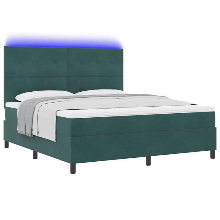 LED Box Spring Bed med hovedgærde Mørkegrøn 180 x 200 cm Fløjl