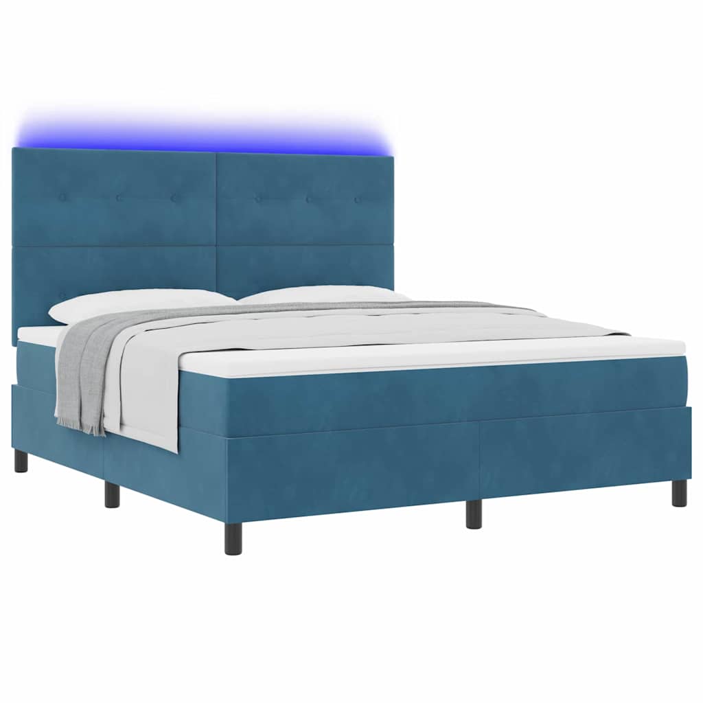 LED Box Spring Bed med hovedgærde Mørk blå 180 x 200 cm Fløjl