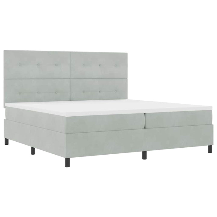 LED Box Spring Bed med hovedgærde Lysegrå 200 x 200 cm Fløjl