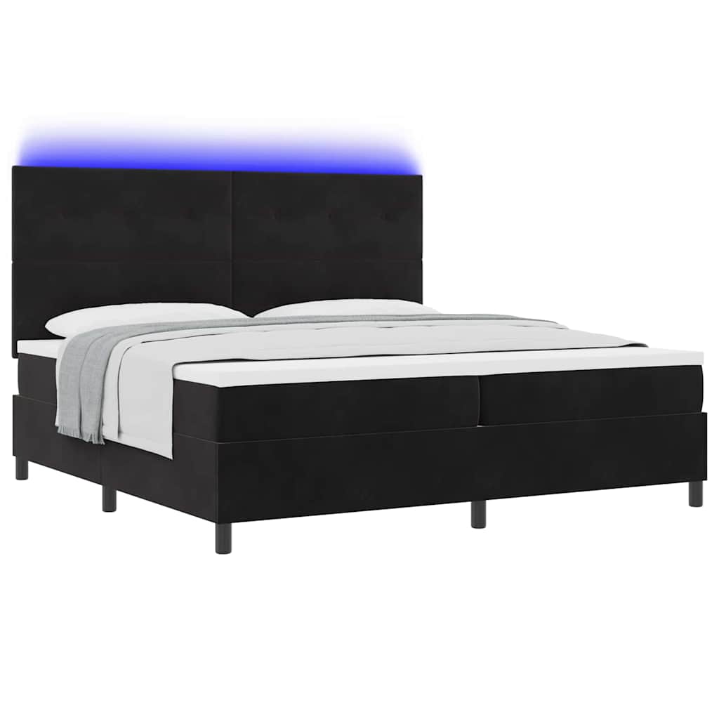 LED Box Spring Bed med hovedgærde Sort 200 x 200 cm Fløjl